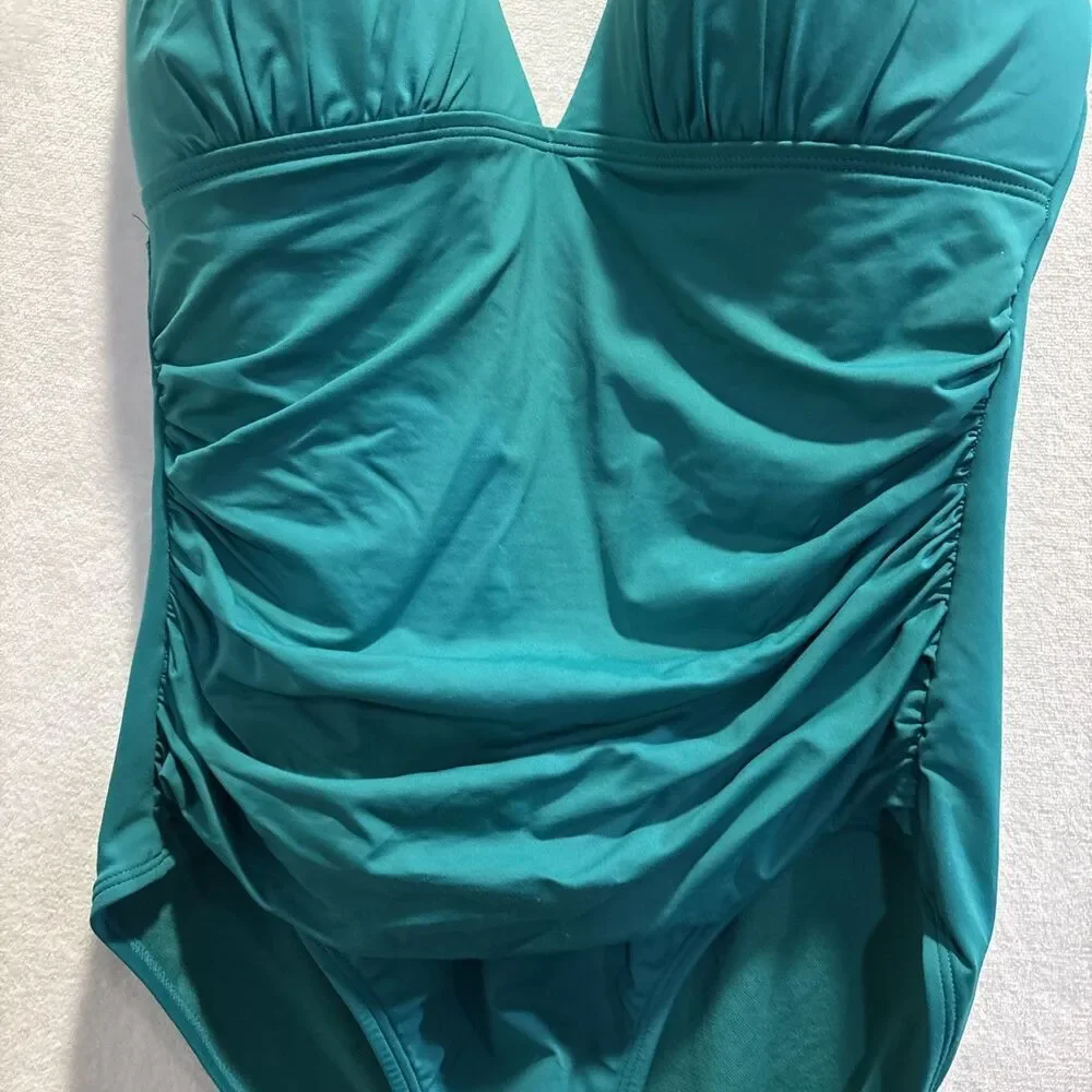 Lauren Ralph Lauren Women's Halter One-Piece Swimsuit Green Size 8 Ruched Beach